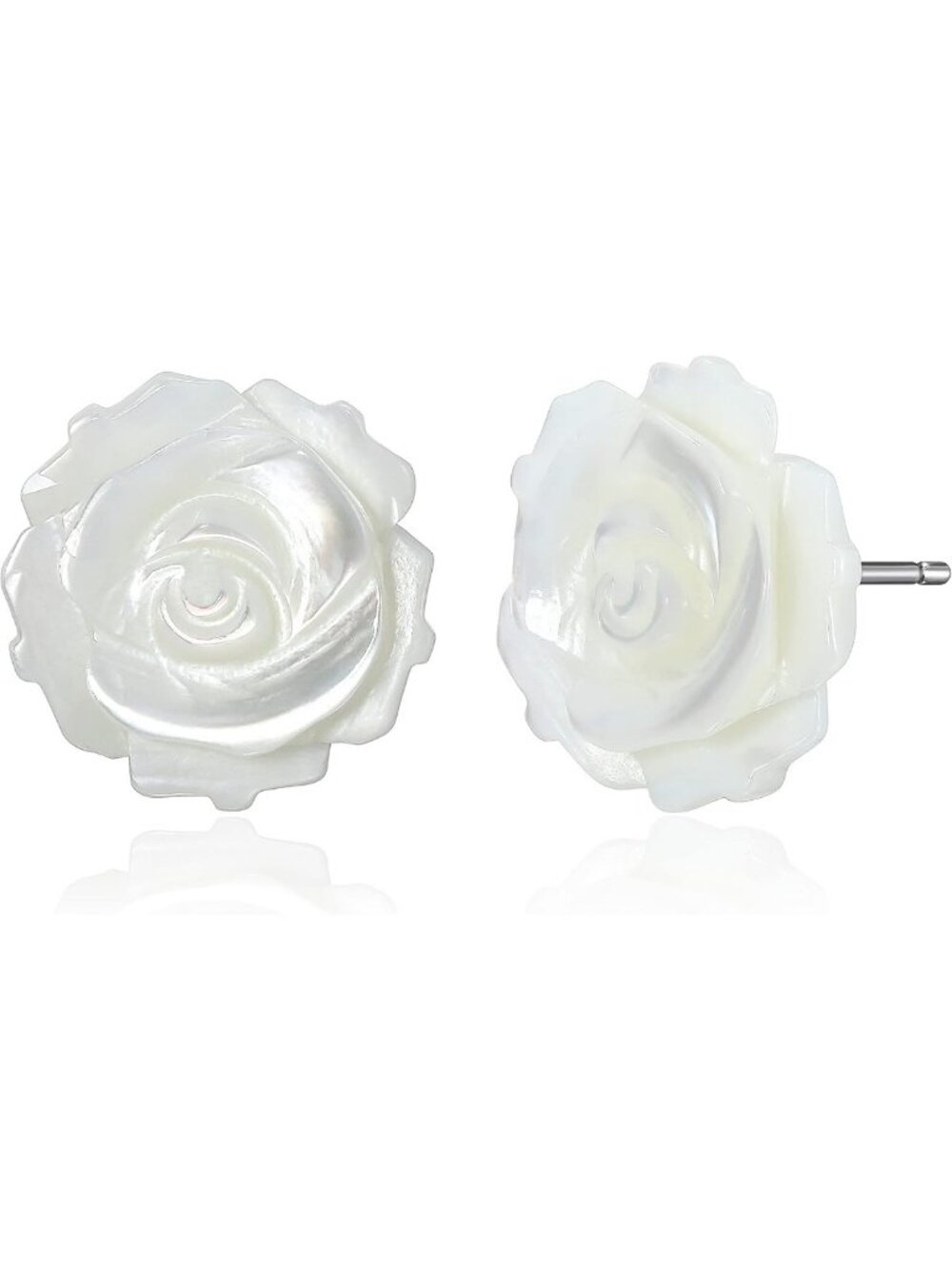 Elegant Silver Rhodium Plated Carved Mother of Pearl Stud Earrings - Chic